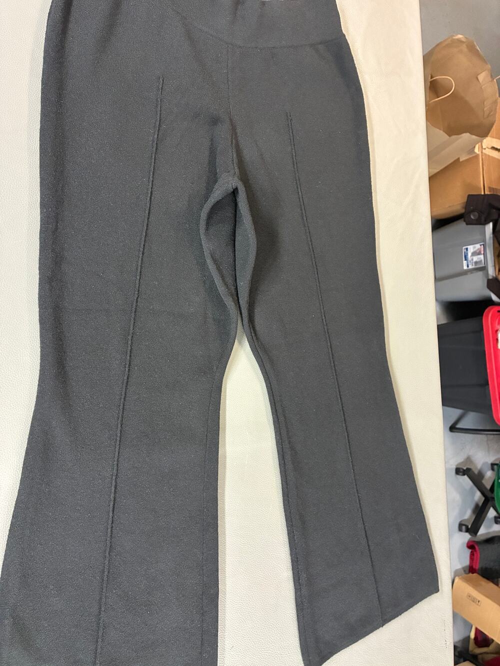 Women's Large Black High Rise Knit Pants Pull On Wide Leg Stretch Career Casual